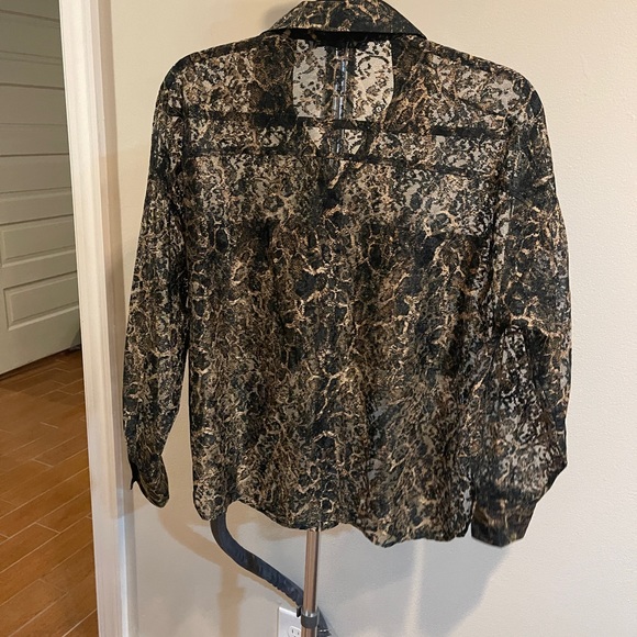 NWOT Zara Snakeskin Pattern Lace Top in Black and Gold - Picture 5 of 5